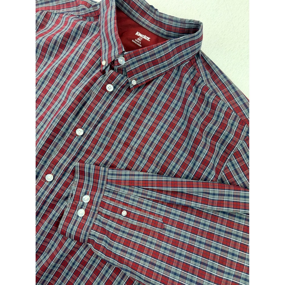 KingSize Men's 4XL Big Plaid Long Sleeve Button Down Shirt Red Navy Gray
